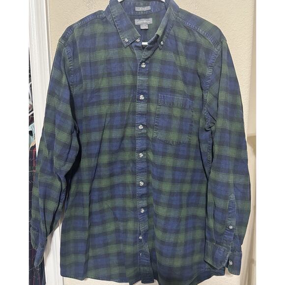 Eddie Bauer Shirt Mens Sz L Tall Tartan Plaid Cotton Flannel Button Up - Picture 1 of 7